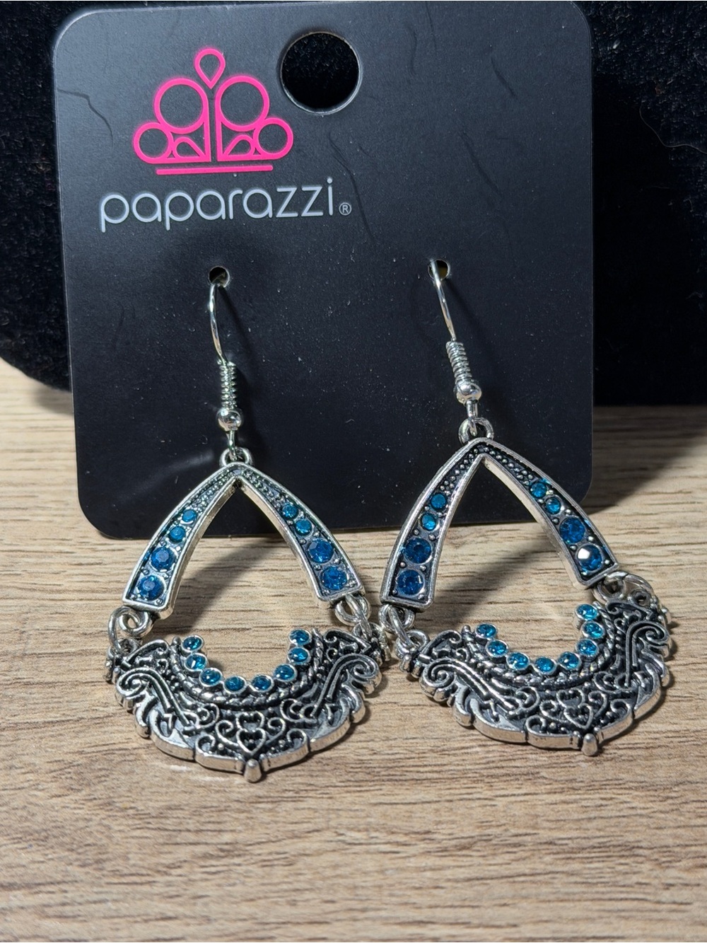 paparazzi Silver-Tone Teardrop Earrings with Bright Blue Crystals